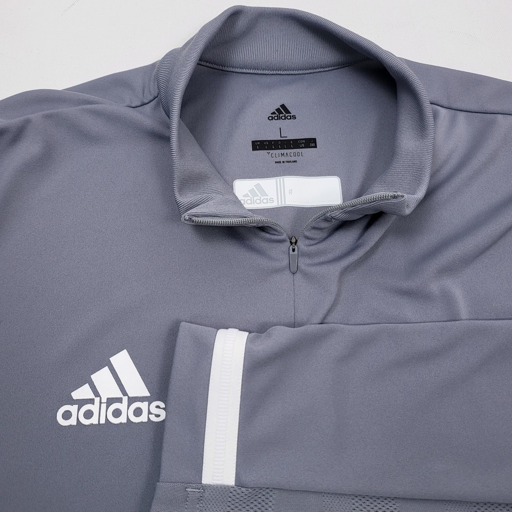 Adidas Men's Large Gray 1/4 Zip long sleeve climacool Running shirt Side Pocket